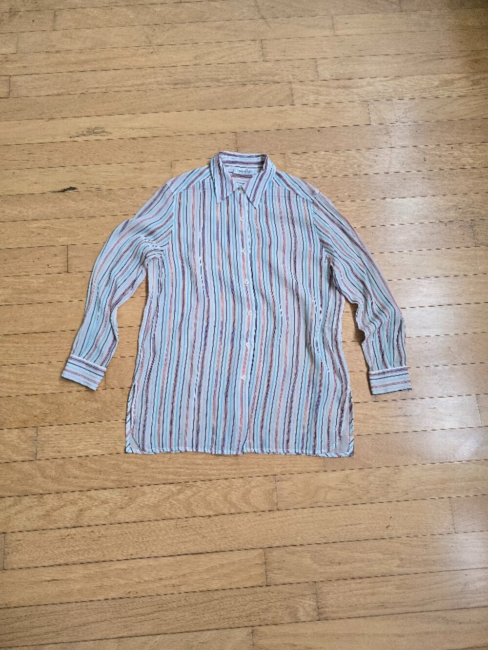 Vintage 90s | Missoni Donna Sheer Multicolor Striped Button Front Shirt | WMS M